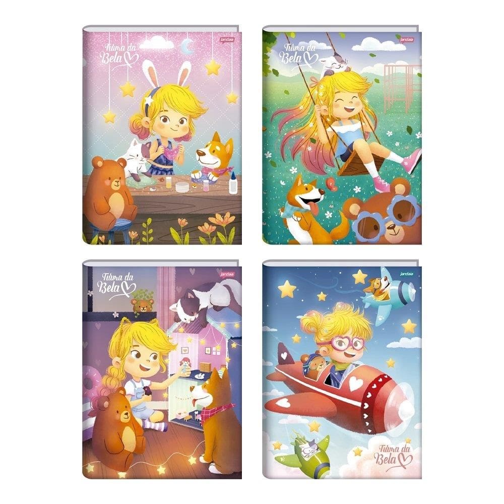 Caderno Costurado Jandaia Universitário Capa Dura Turma Da Bela - 80 Folhas - Embalagem com 5 Unidades