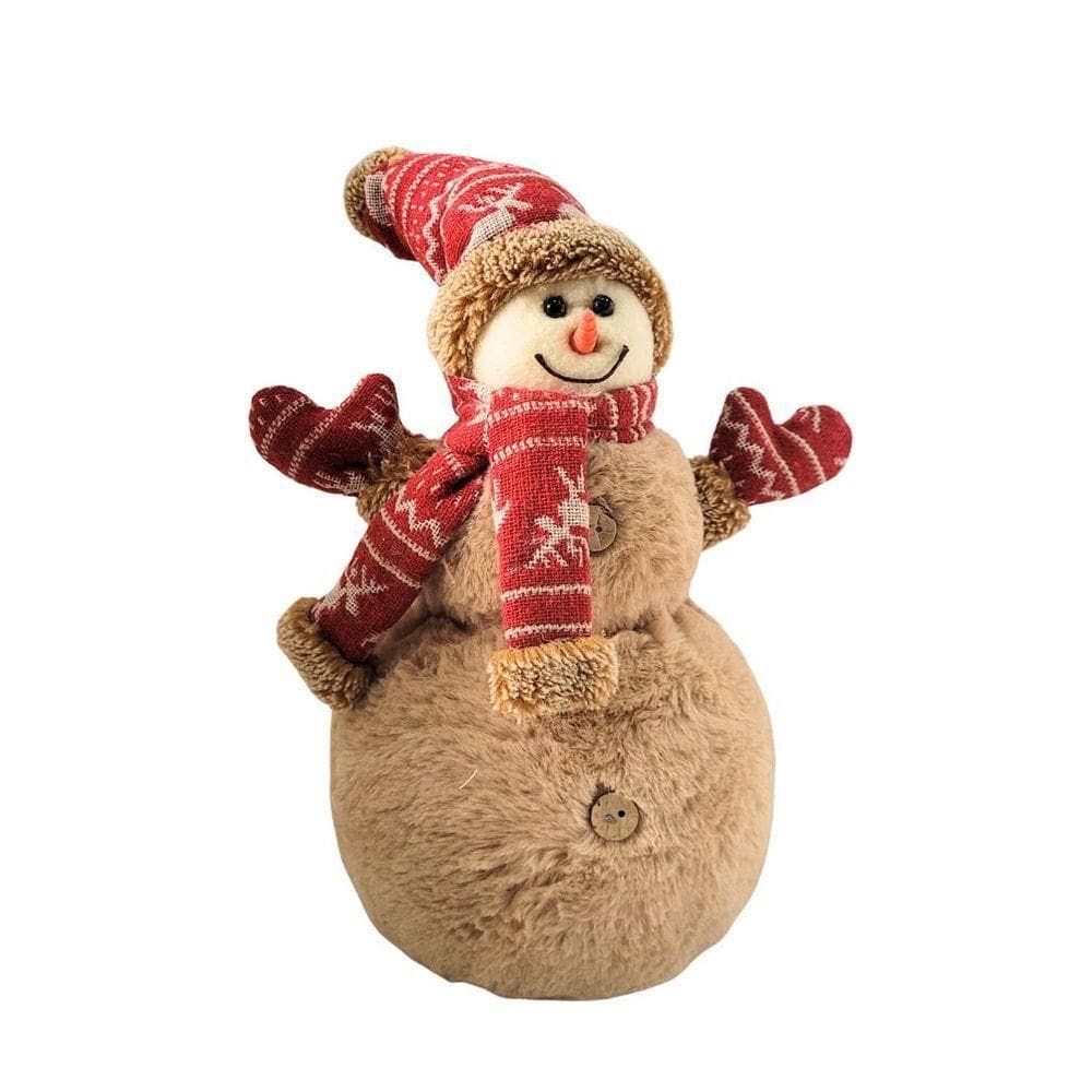 Boneco De Neve Decorativo Natal Em Pelúcia Com Gorro E Cachecol Crochê Vermelho 30cm