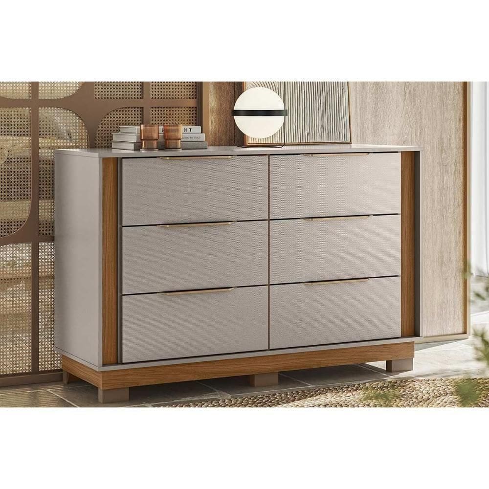 Cômoda De Quarto Giardino C- 6 Gavetas E Pés Nogueira Touch-nude Prime - Demóbile