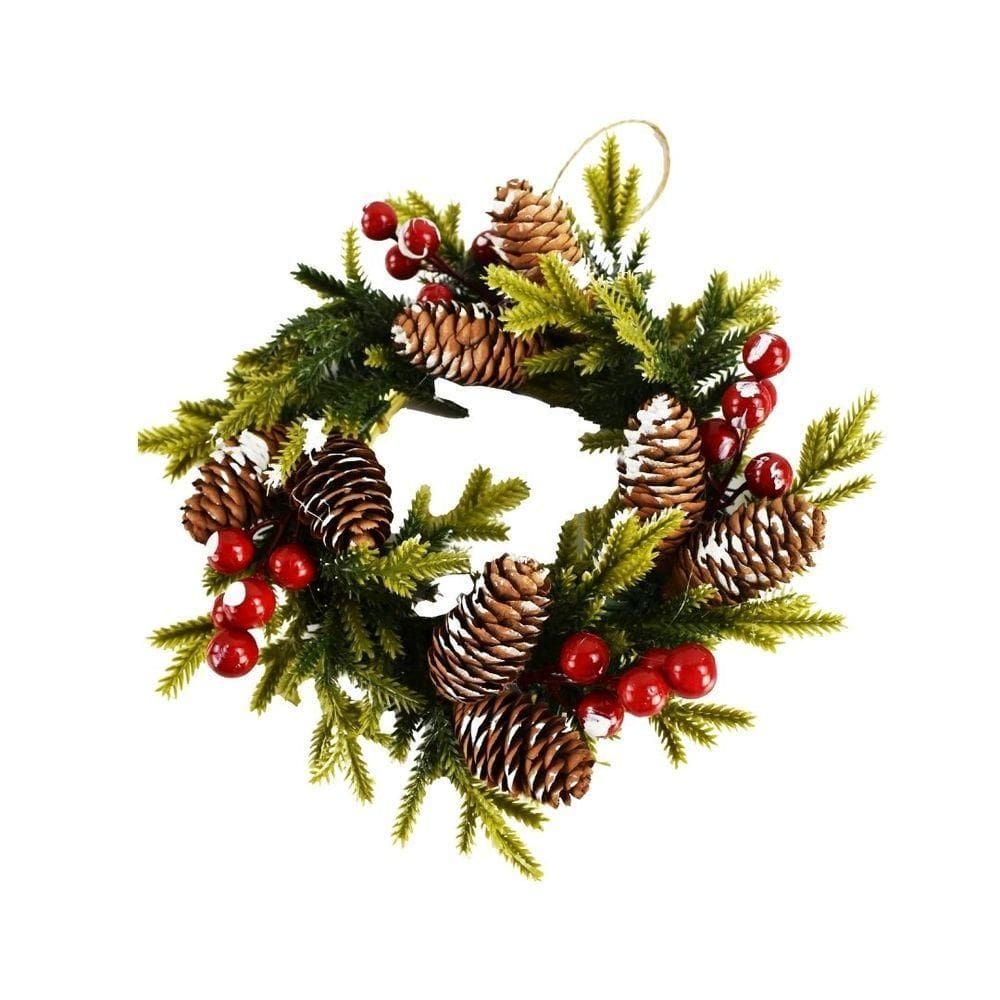 Guirlanda Decorada Natal Rústica Pinhas E Azevinhos Nevados 25cm Verde - Master Christmas