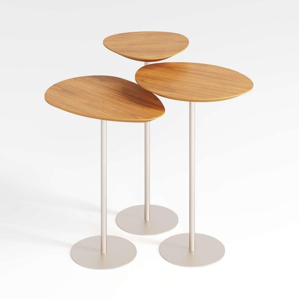 Conjunto De 3 Mesas Laterais Orgânicas Kaleo Base Champanhe Tampo