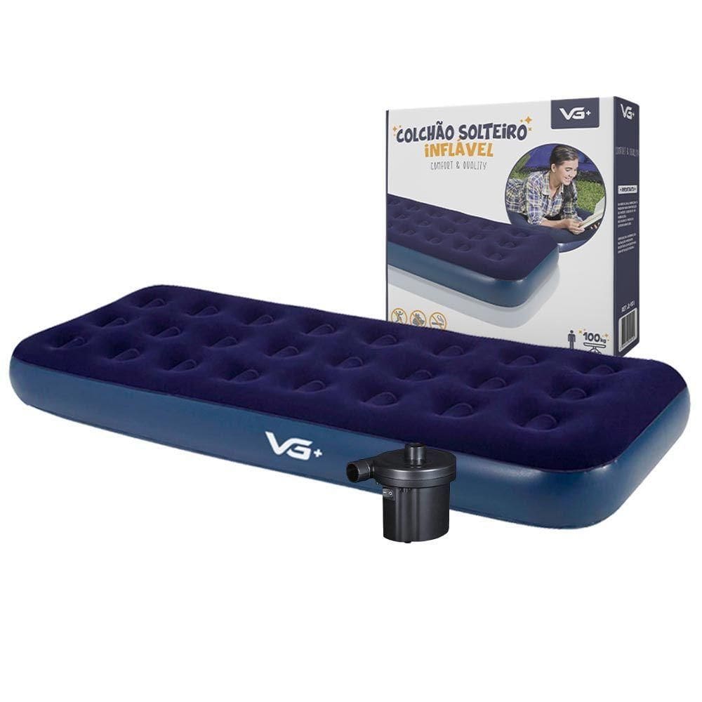 Colchão Solteiro Inflável + Bomba De Ar Elétrica 110v Vg Plus