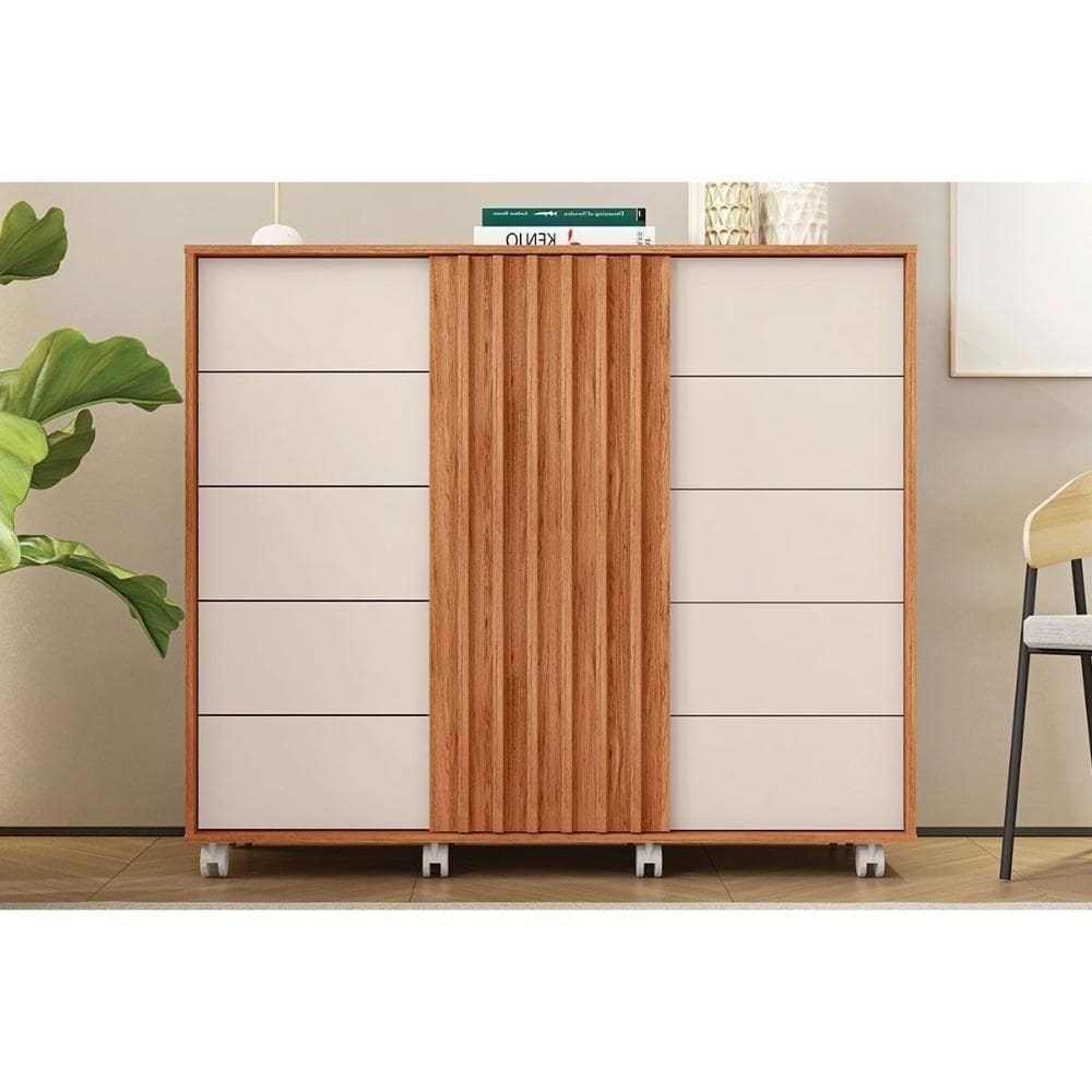 Cômoda Casal Pegasus C- 2 Portas E 5 Gavetas Freijo-off White - Caemmun