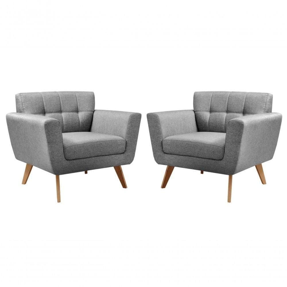Conjunto 2 Poltronas Bruna Confortável Decorativa Moderna - Linho Cinza 320
