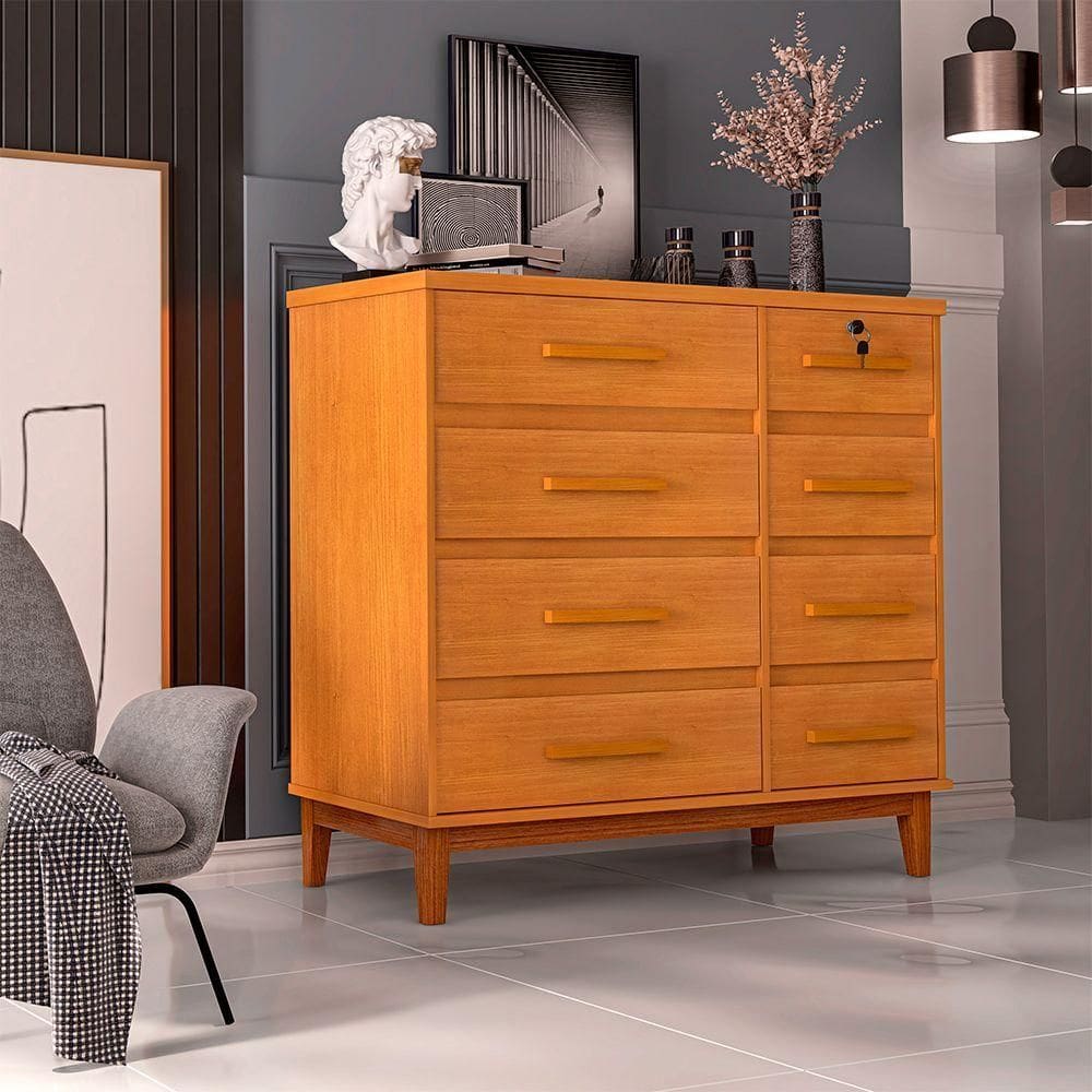 Cômoda Para Quarto Reforçada 8 Gavetas Detroit Nature