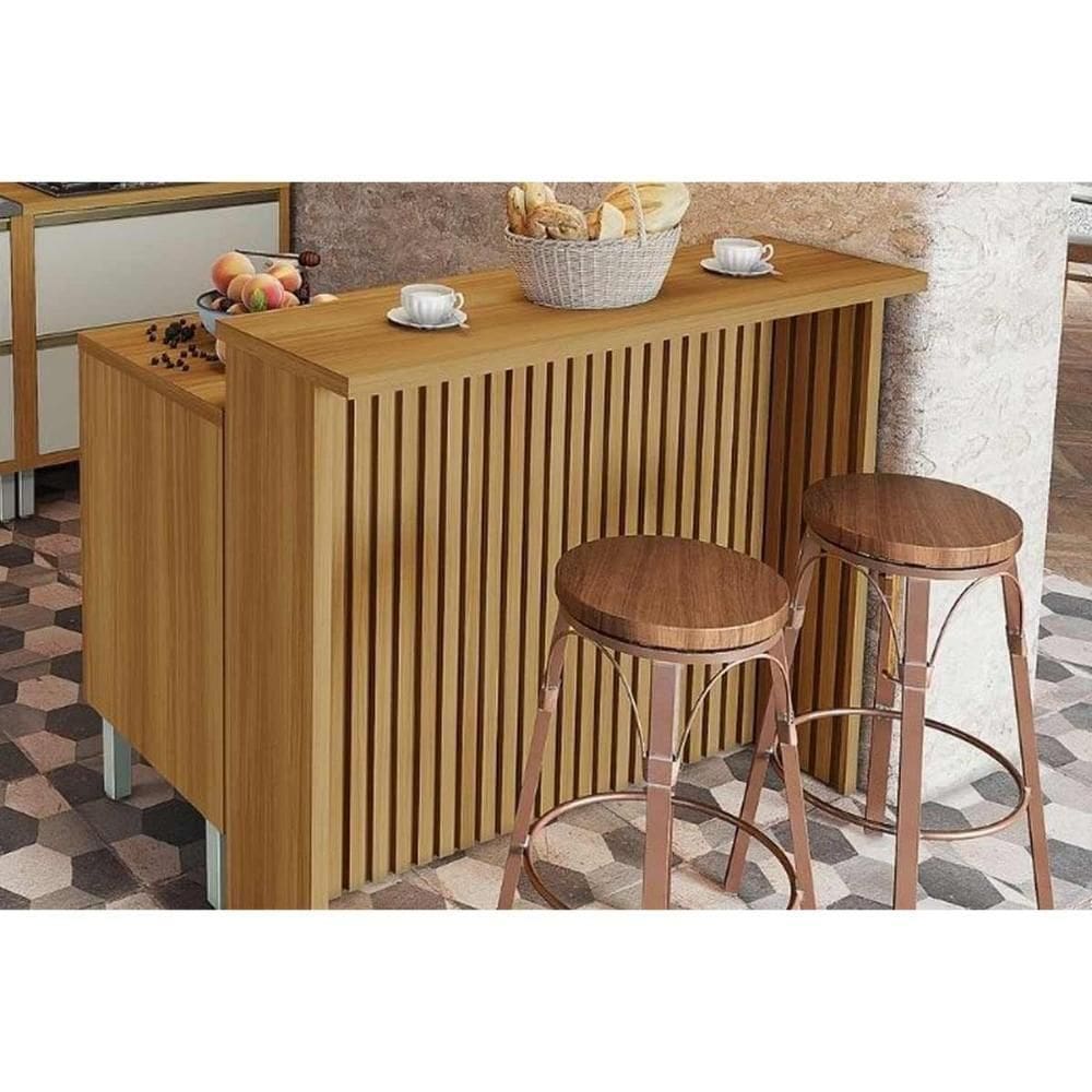 Balcão Ilha Cozinha Gourmet Imperatriz Com 1 Porta E 4 Gavetas 120cm Freijó Off White