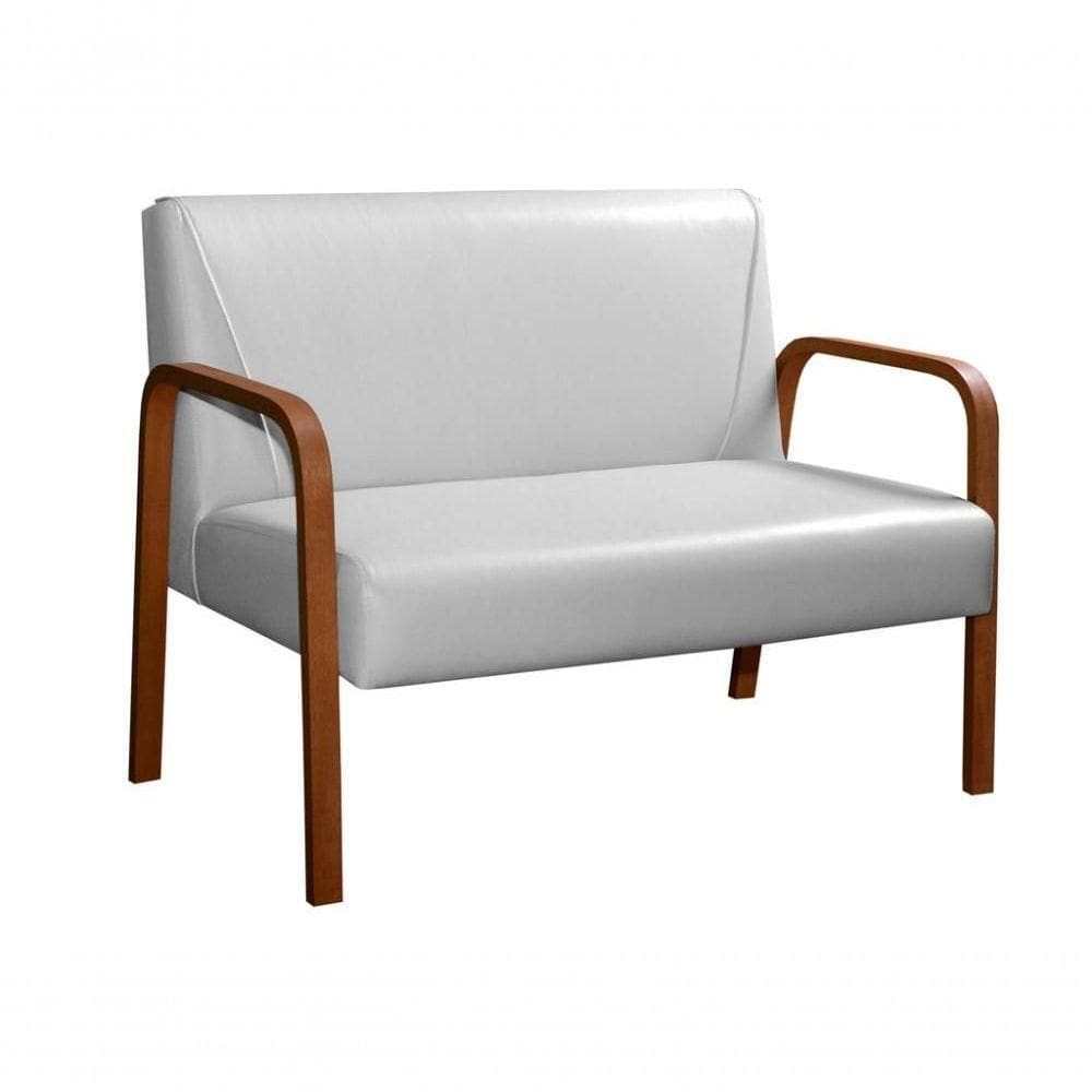 Poltrona Namoradeira Anita Decorativa Braço Madeira Moderna Corino Branco 190