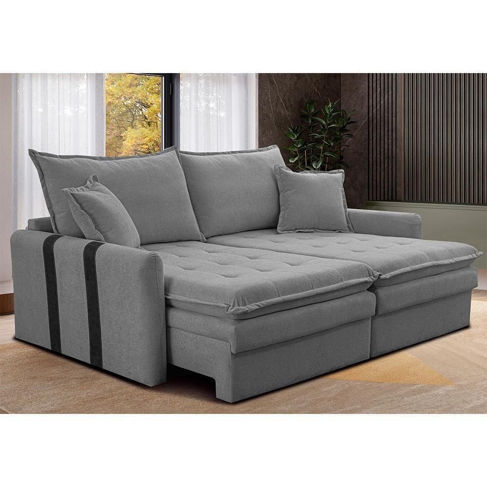 Sofá Sem Caixa Retrátil 2,00m Soft Bonnie Boucle Cama Inbox Cinza Claro