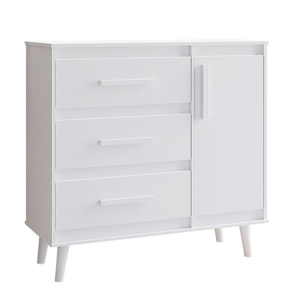 Comoda Sapateira 3 Gavetas 1 Porta 95 Cm Mila Branco Mobbs