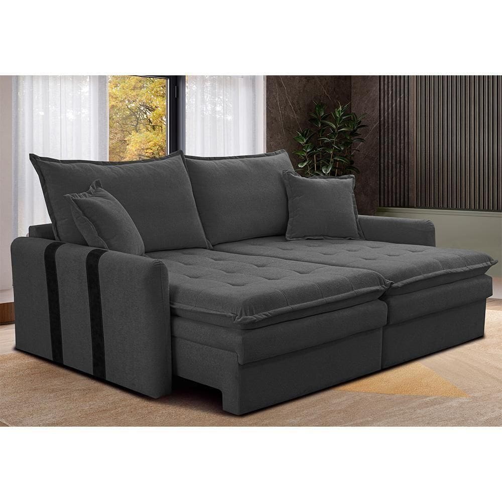 Sofá Sem Caixa Retrátil 1,80m Soft Bonnie Boucle Cama Inbox Cinza Escuro