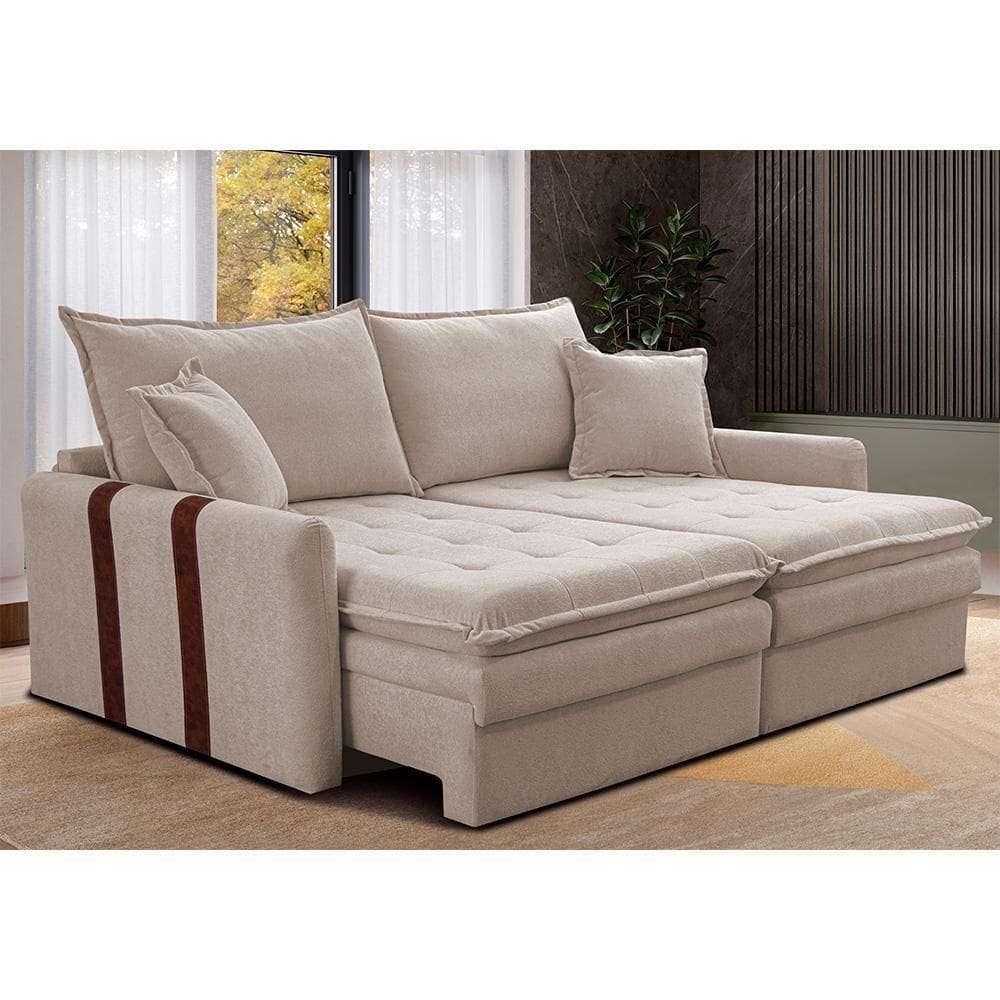 Sofá Sem Caixa Retrátil 1,60m Soft Bonnie Boucle Cama Inbox Bege Claro