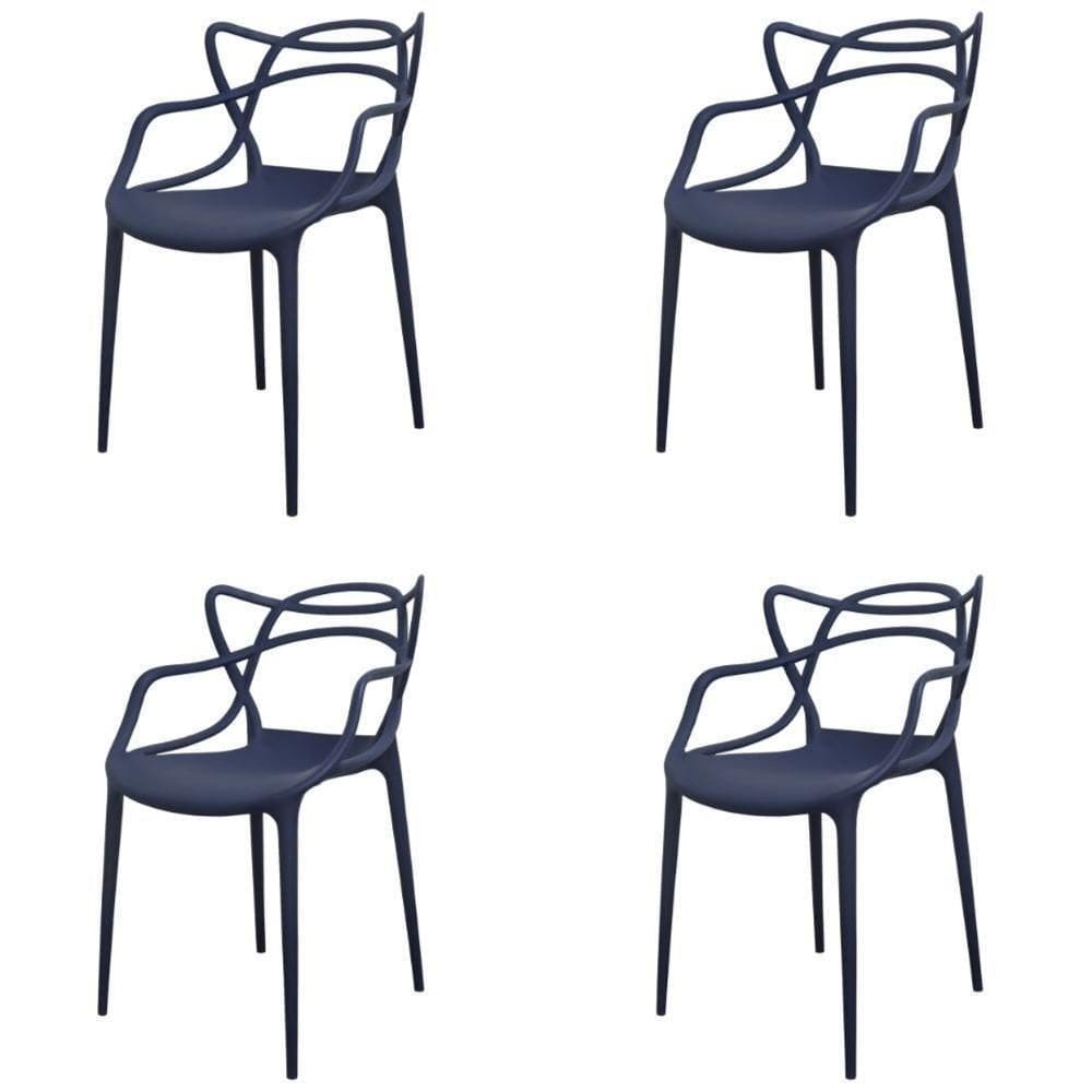 Kit 4 Cadeiras Empilhável Inmetro Aviv Master Allegra Fratini Polipropileno Azul Marin Suporta 182kg