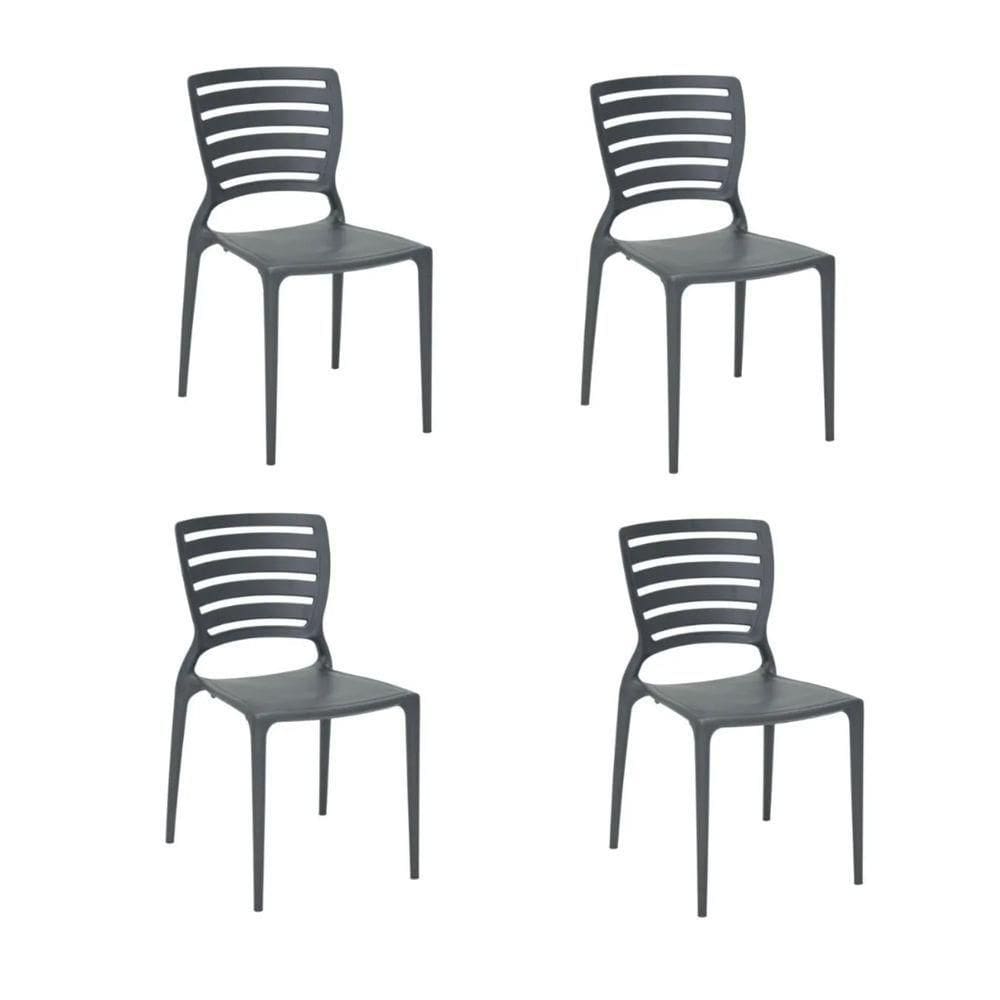 Kit 4 Cadeiras Sofia Grafite Tramontina Encosto Vazado Horizontal 92237/007