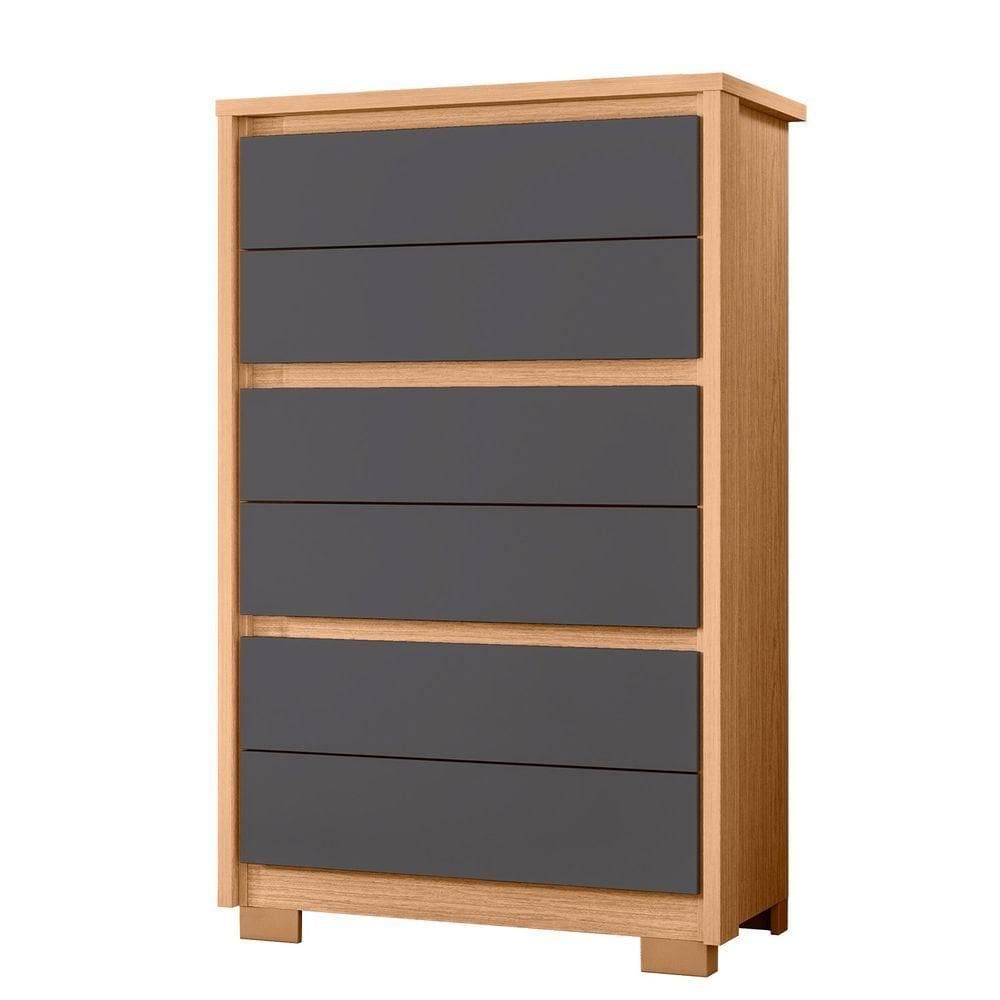 Cômoda Para Quarto 6 Gavetas Mdp Duo Freijó/titanium