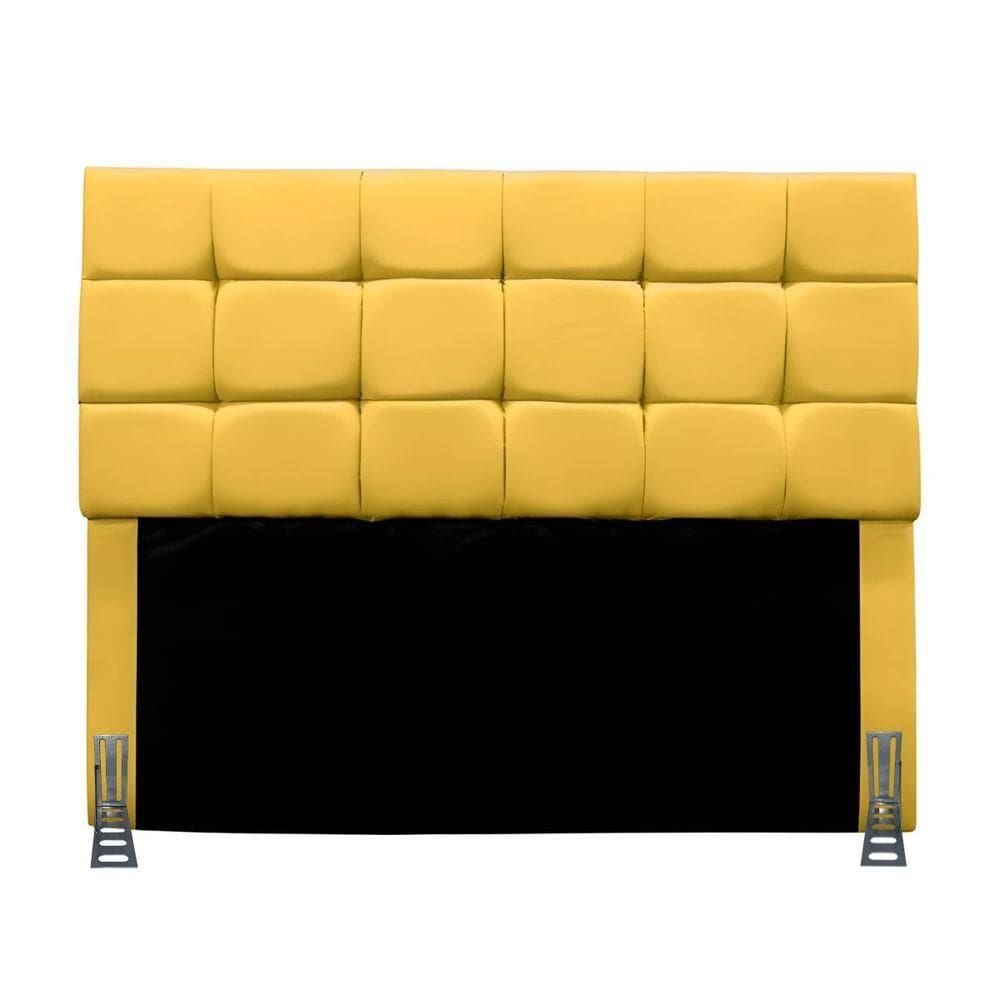 Cabeceira Casal 140 Cm Estofada Larissa Em Suede Com Frame Amarelo