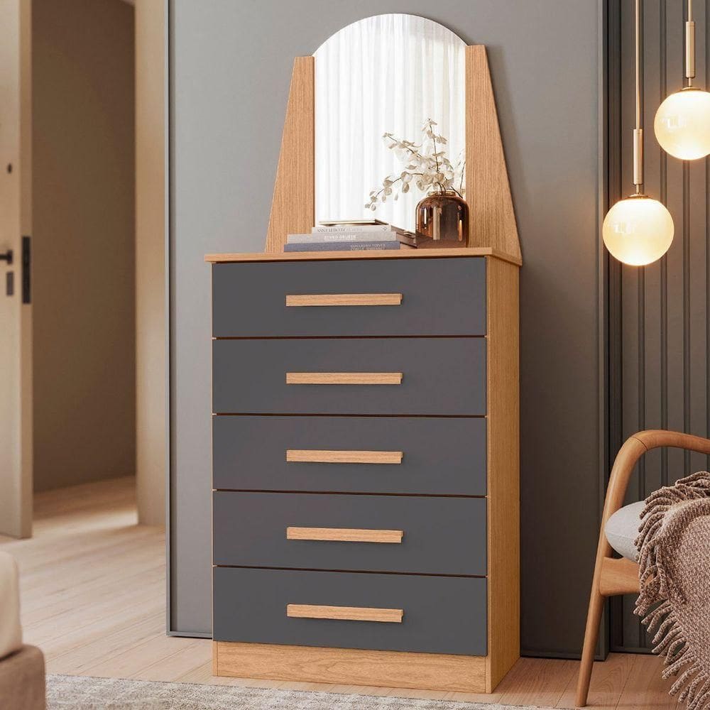 Cômoda 5 Gavetas Com Espelho Mdp Valentina Freijó/titanium