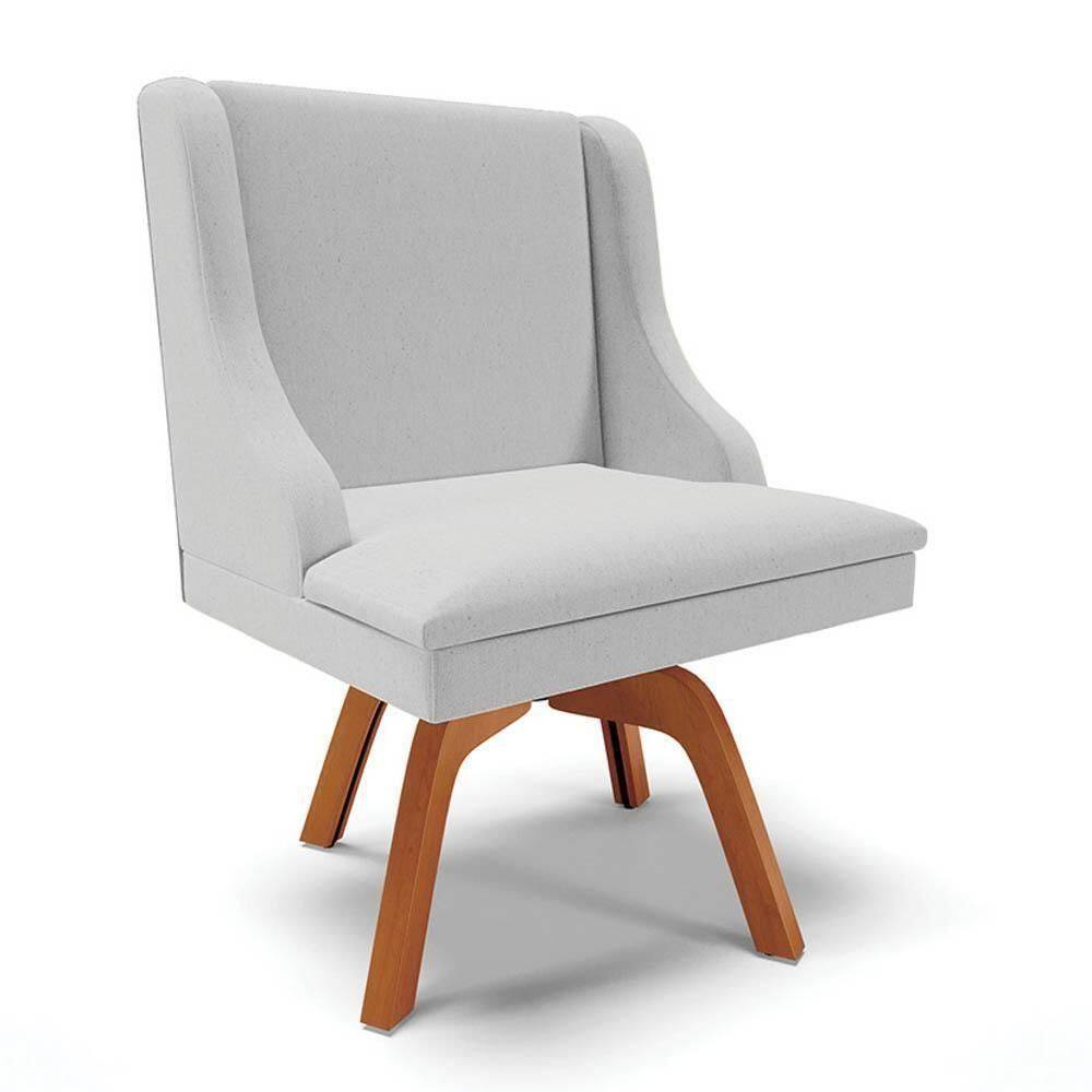 Cadeira Estofada Para Sala De Jantar Base Giratória De Madeira Lia Linho Cinza - Ibiza