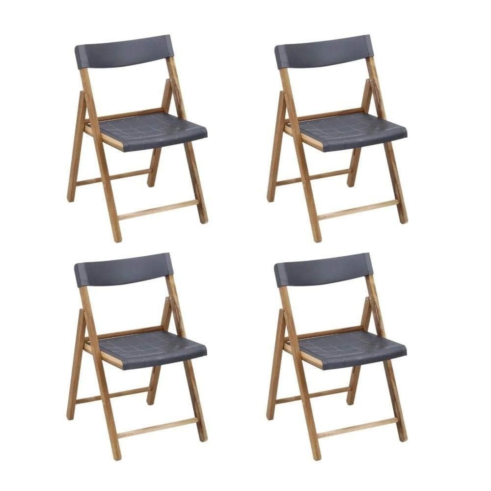 Kit 4 Cadeiras Dobráveis Potenza Grafite Em Madeira Teca Com Acabamento Natural Tramontina 13797/992