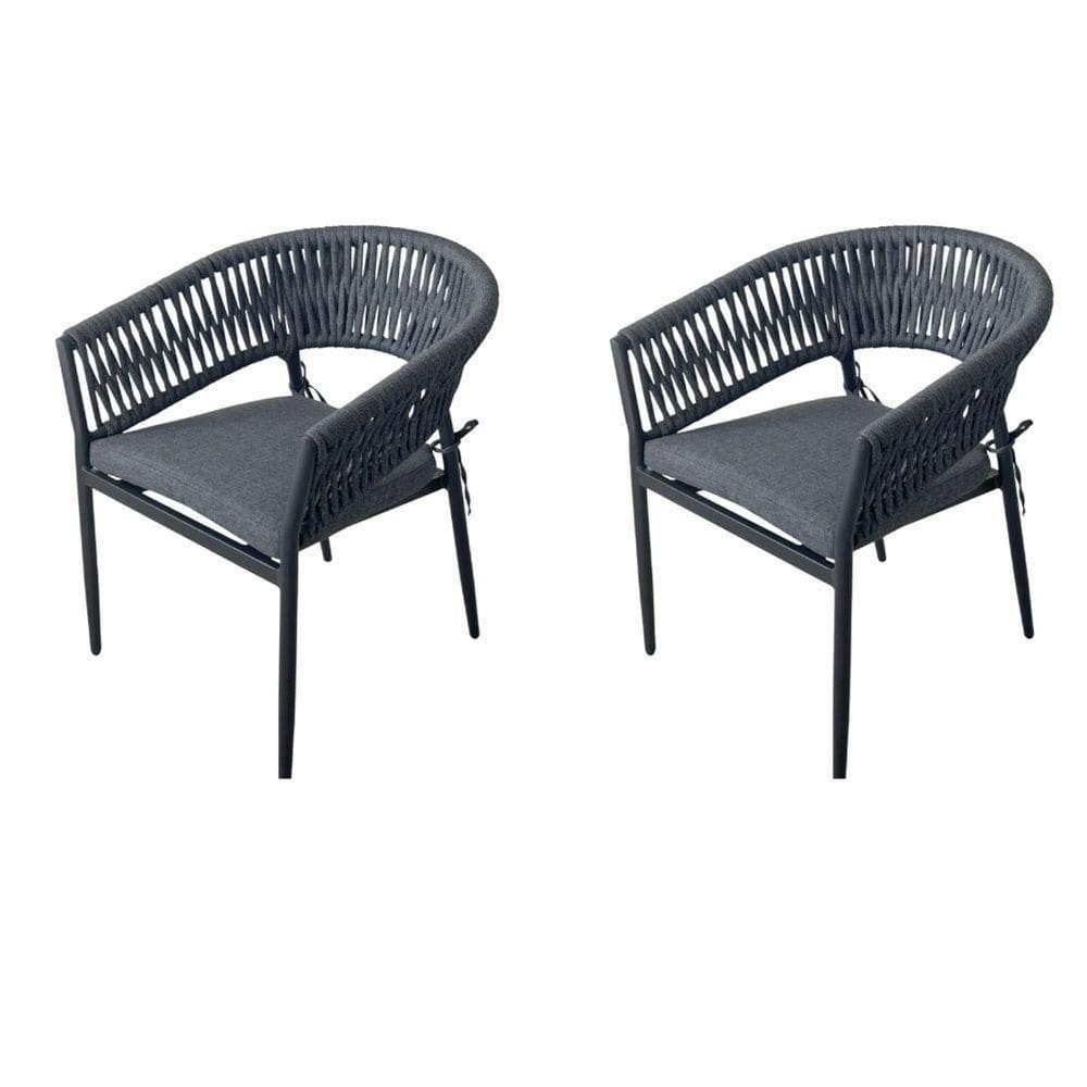 Kit 2 Cadeiras Ravello Caraíva Fratini Encosto Corda Náutica Assento Acquablock Base Alumínio Grafit