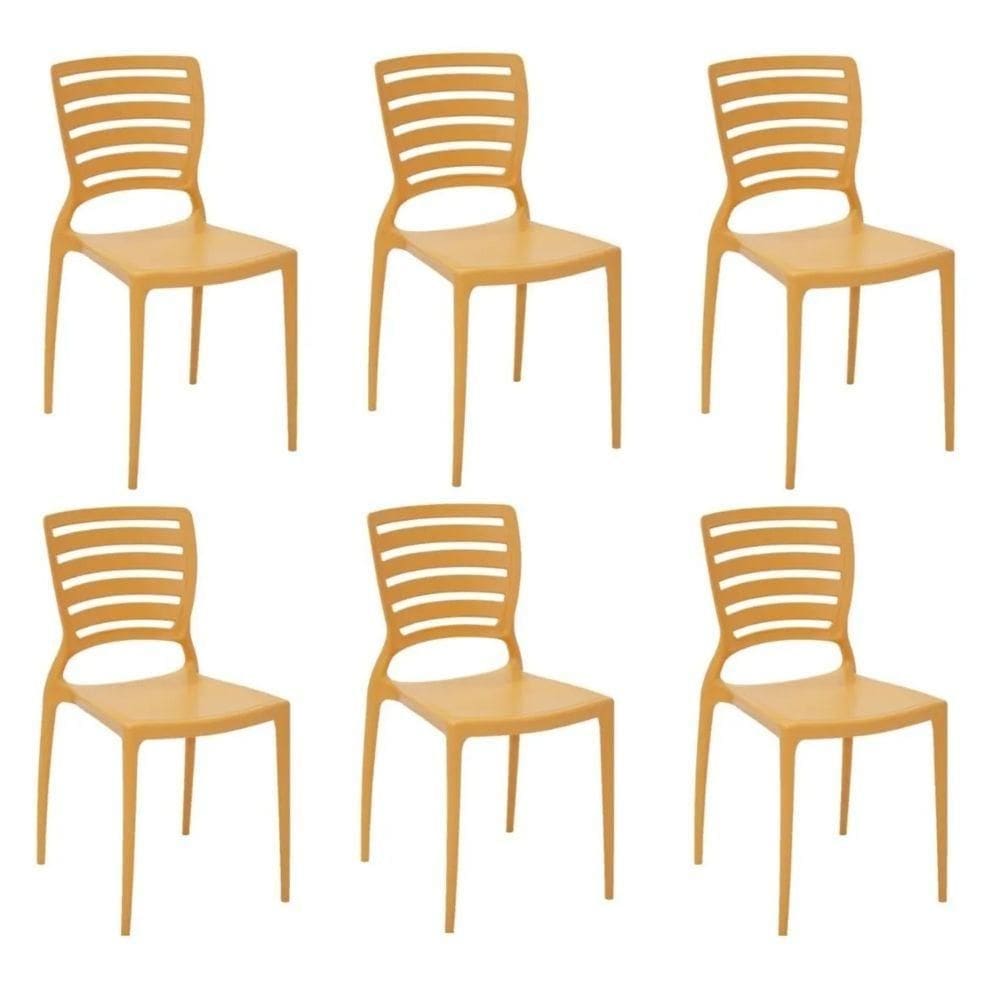 Kit 6 Cadeiras Sofia Laranja Tramontina Encosto Vazado Horizontal 92237/090