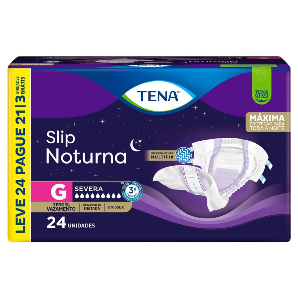 Fralda Tena Slip Noturna Tamanho G Leve 24 Pague 21 e Ganhe 3 Unidades