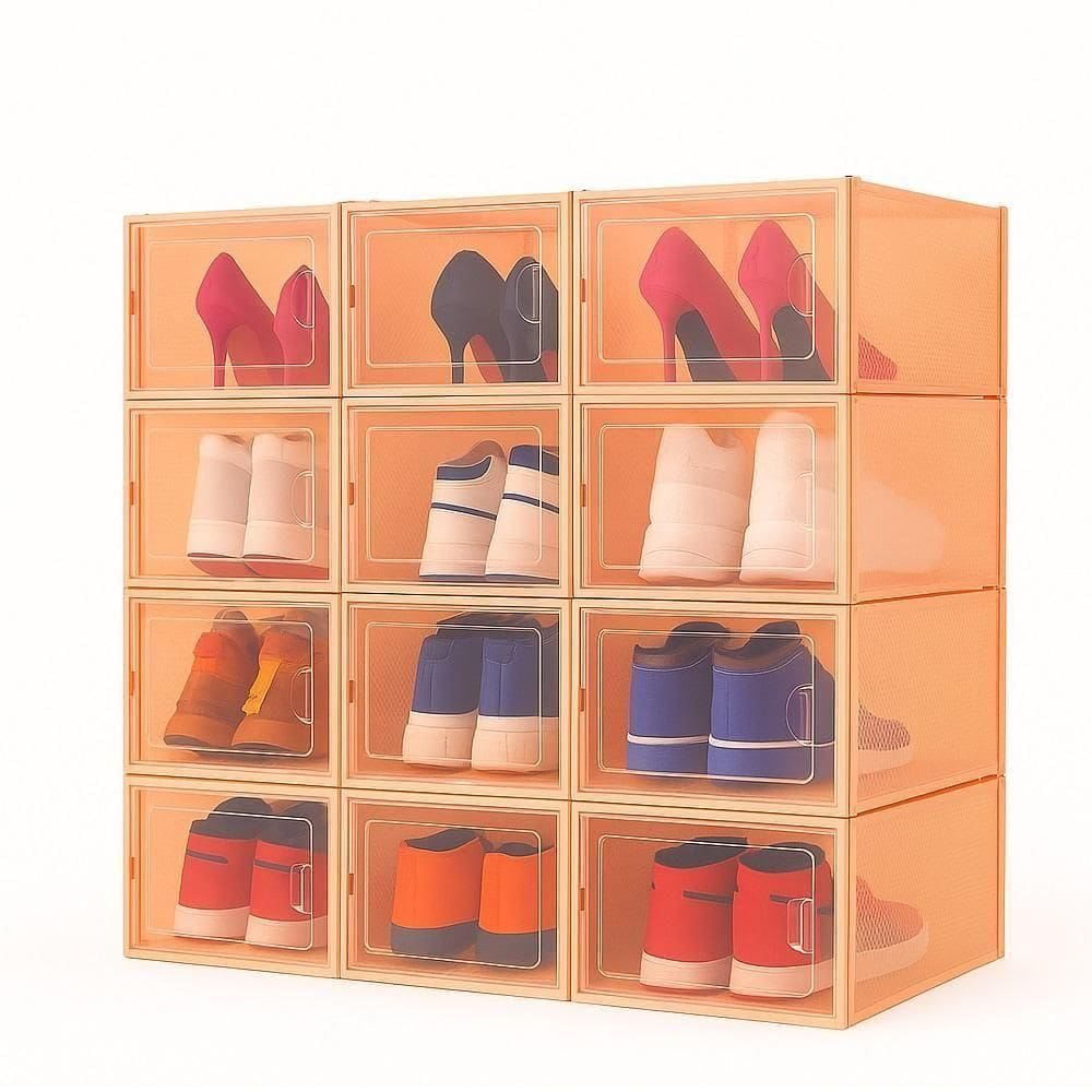Kit Organizador De Tenis Sapatos Salto 6 Caixas Empilhavel Abertura Frontal Luxo Closet Quarto Compacto Laranja