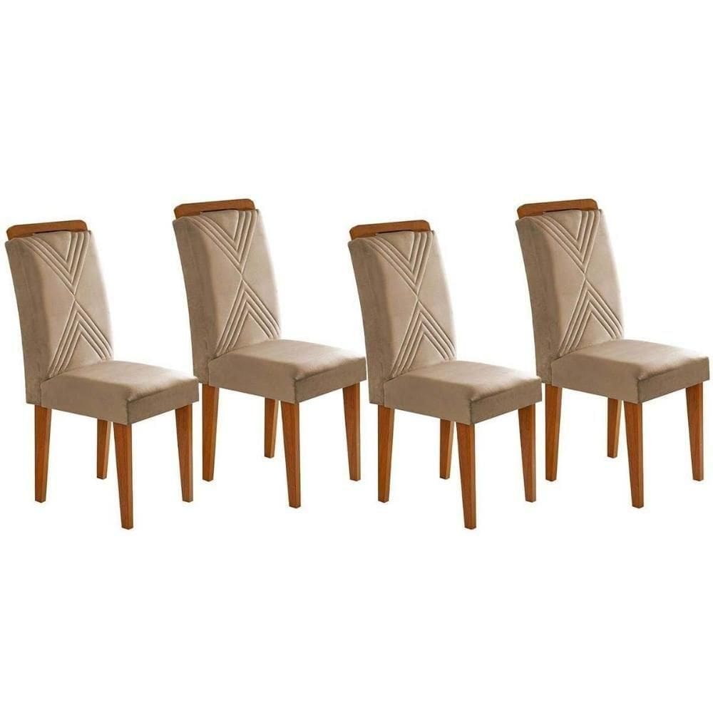 Cadeira De Cozinha Amsterdã Kit 4 Un Capuccino-linho Bege Turim - Rufato