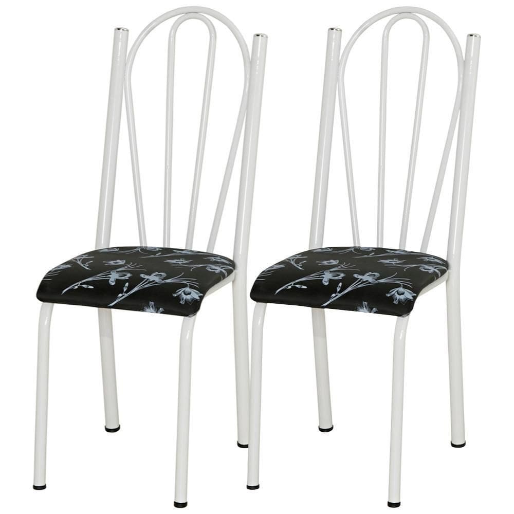 Kit 02 Cadeiras Tubular America 021 Branco Assento Preto Flor Artef Preto Flor