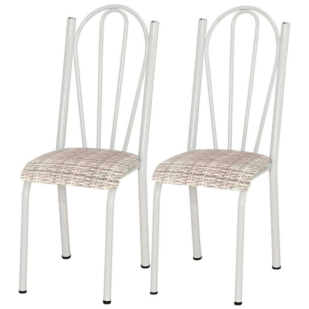 Kit 02 Cadeiras Tubular America 021 Branco Assento Rattan Artef Rattan