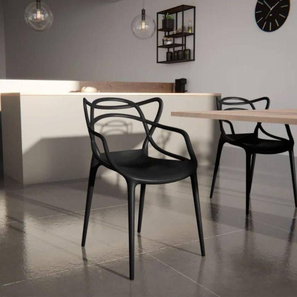 Kit 2 Cadeiras Modernas Leitura Com Encosto Cor:preto