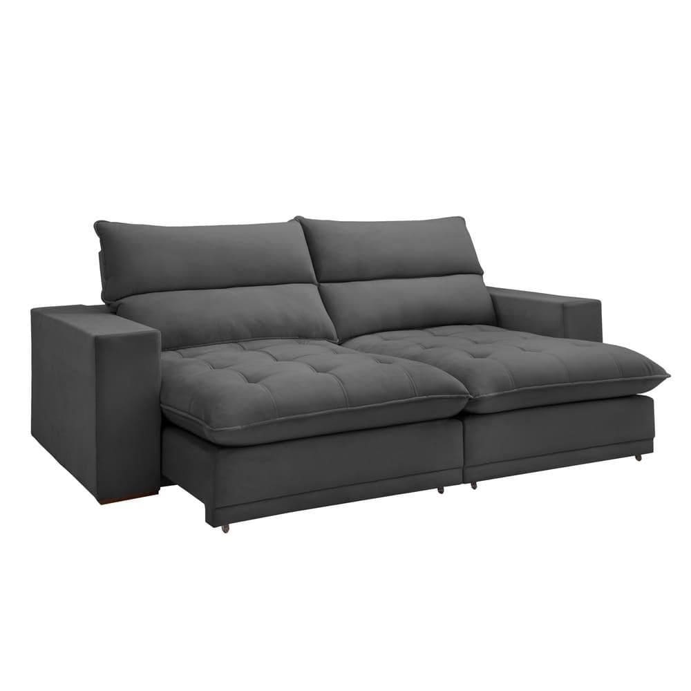 Sofá Retrátil E Reclinável Martinho Veludo Cinza 2,30m