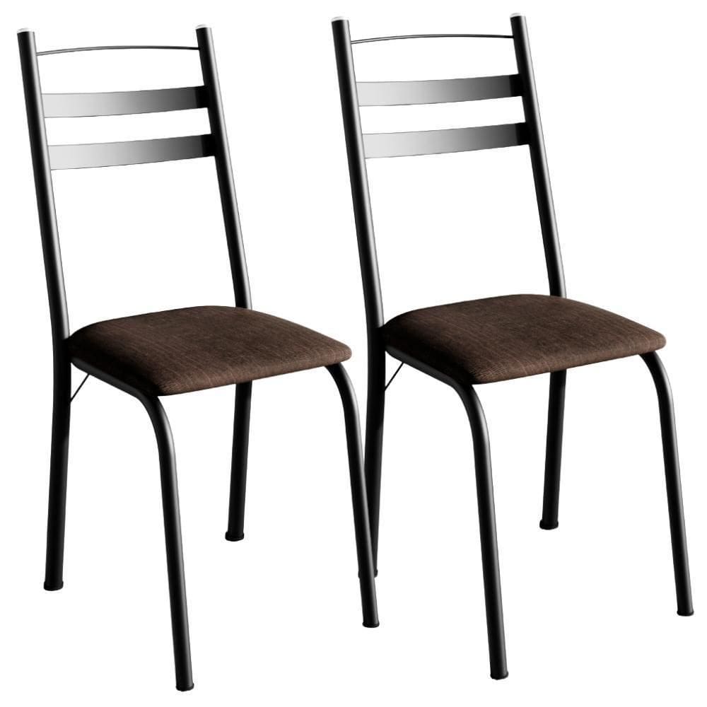 Kit 2 Cadeiras Tubular America 061 Preto Assento Madeira Imbuia Artef