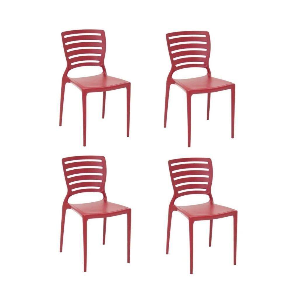 Kit 4 Cadeiras Sofia Vermelha Tramontina Encosto Vazado Horizontal 92237/040