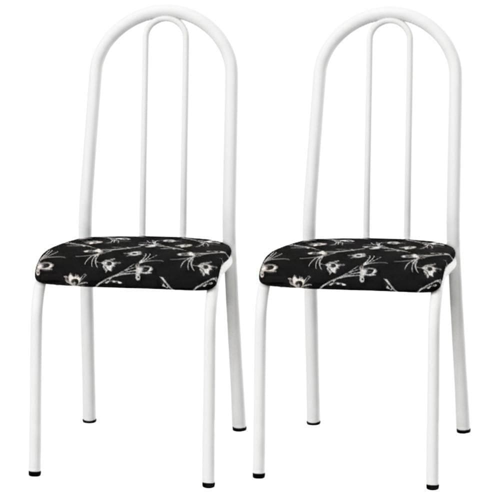 Kit 02 Cadeiras Tubular America 056 Branco Assento Preto Flor Artef