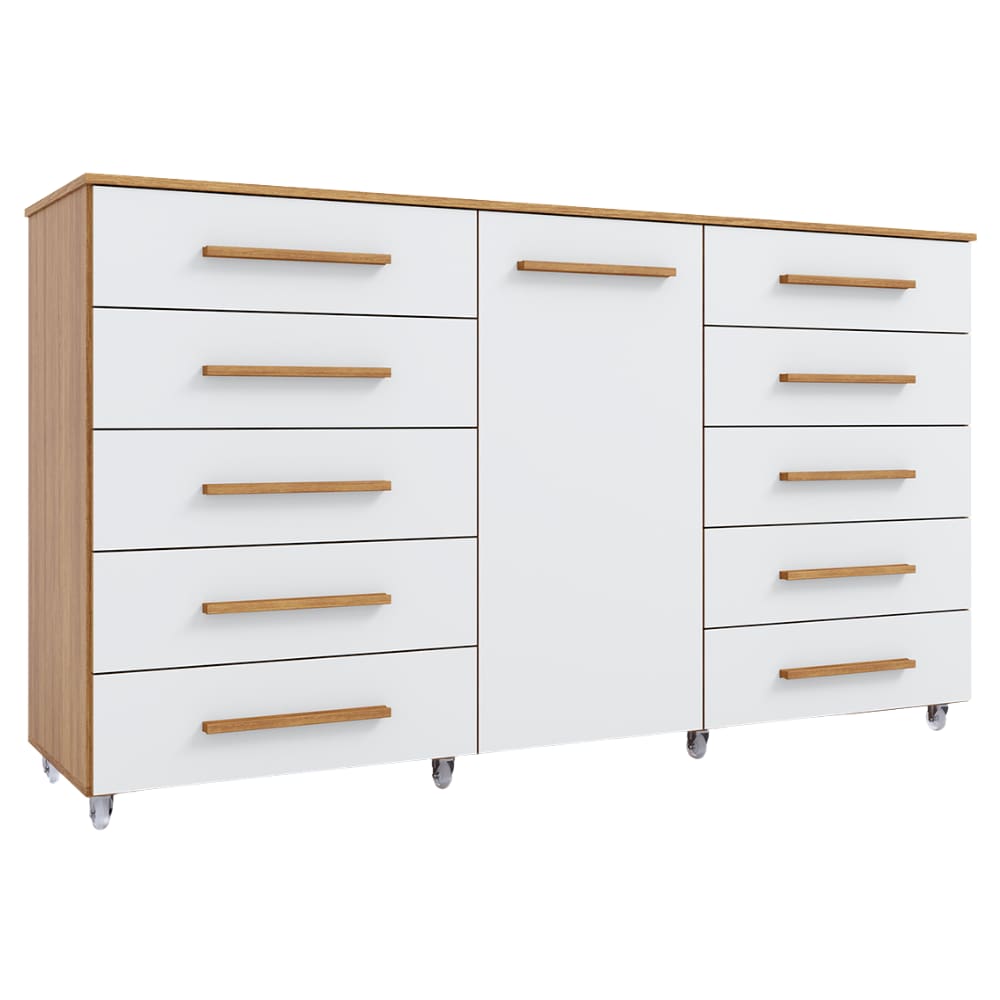 Cômoda Multiuso 10 Gavetas 1 Porta Ferrari com Rodízios