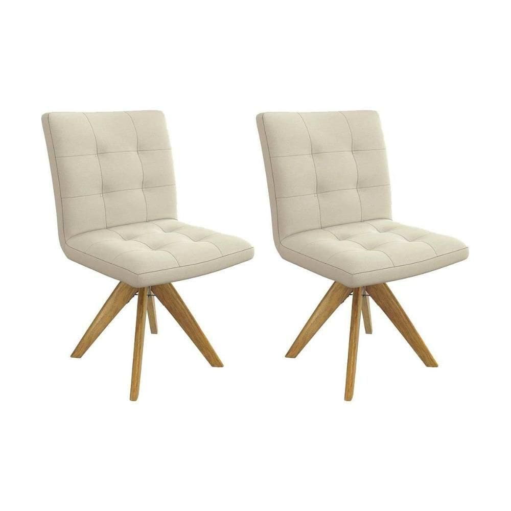 Cadeira Sala De Jantar Nice 1c001ca Premium Madeira Maciça Kit 2 Un Carvalho-linho Bege Argila - Kappesberg
