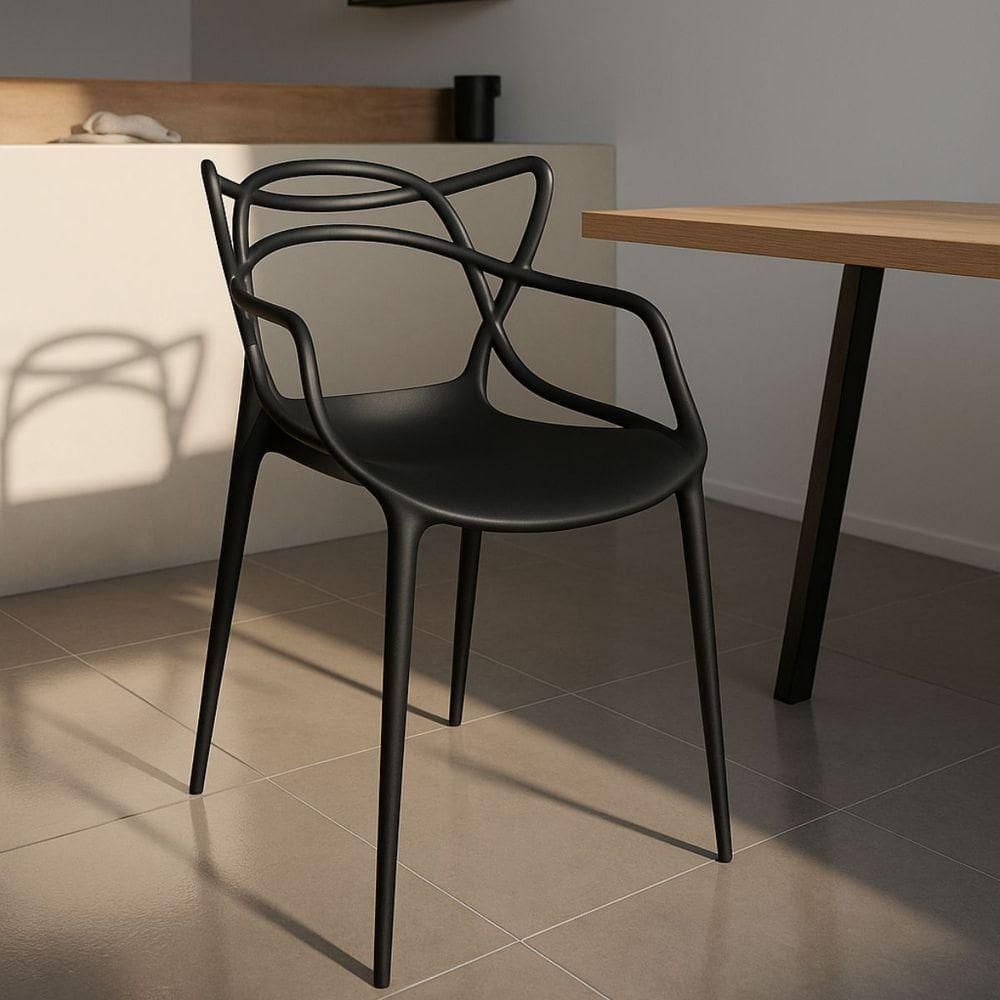 Cadeira Polipropileno Leitura Sala Jardim Cor:preto