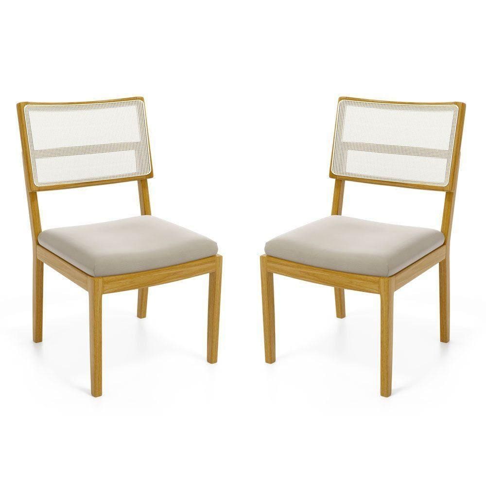 Kit Com 2 Cadeiras Milena Madeira Maciça Assentos Estofados Encostos De Tela Sintética Veludo Bege 102