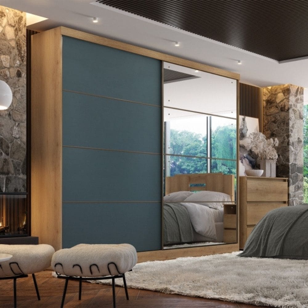 Guarda Roupa Casal com Espelho 2 Portas de Correr em MDF Malaga GlassTHB