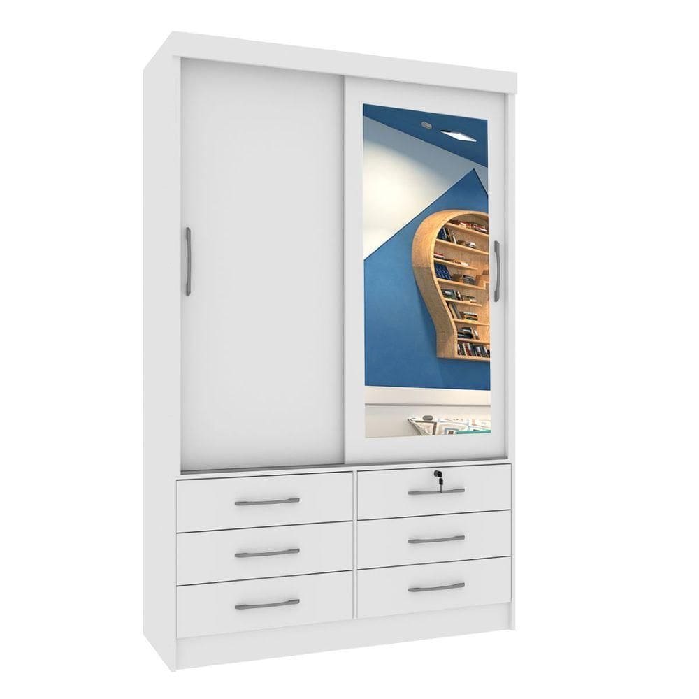 Guarda Roupa 2 Portas 6 Gavetas Chicago Com Espelho Tcil Cor:branco