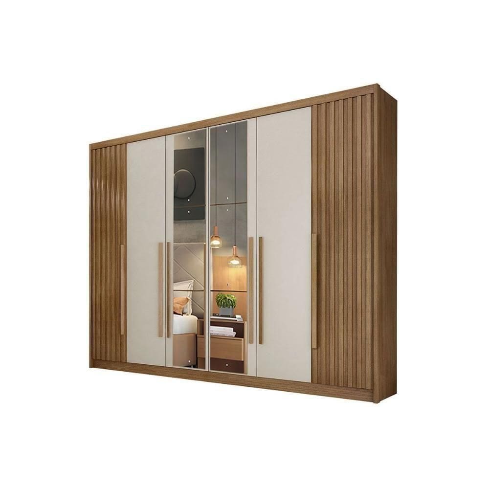 Guarda Roupa Casal 6 Portas (2 C/ Espelho E 2 Ripadas) E 8 Gavetas Bragança/coimbra Cumaru/fendi 25 - Novo Horizonte