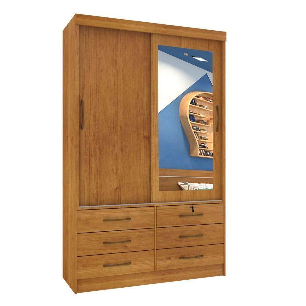 Guarda Roupa 2 Portas 6 Gavetas Chicago Com Espelho Tcil Cor:cinamomo
