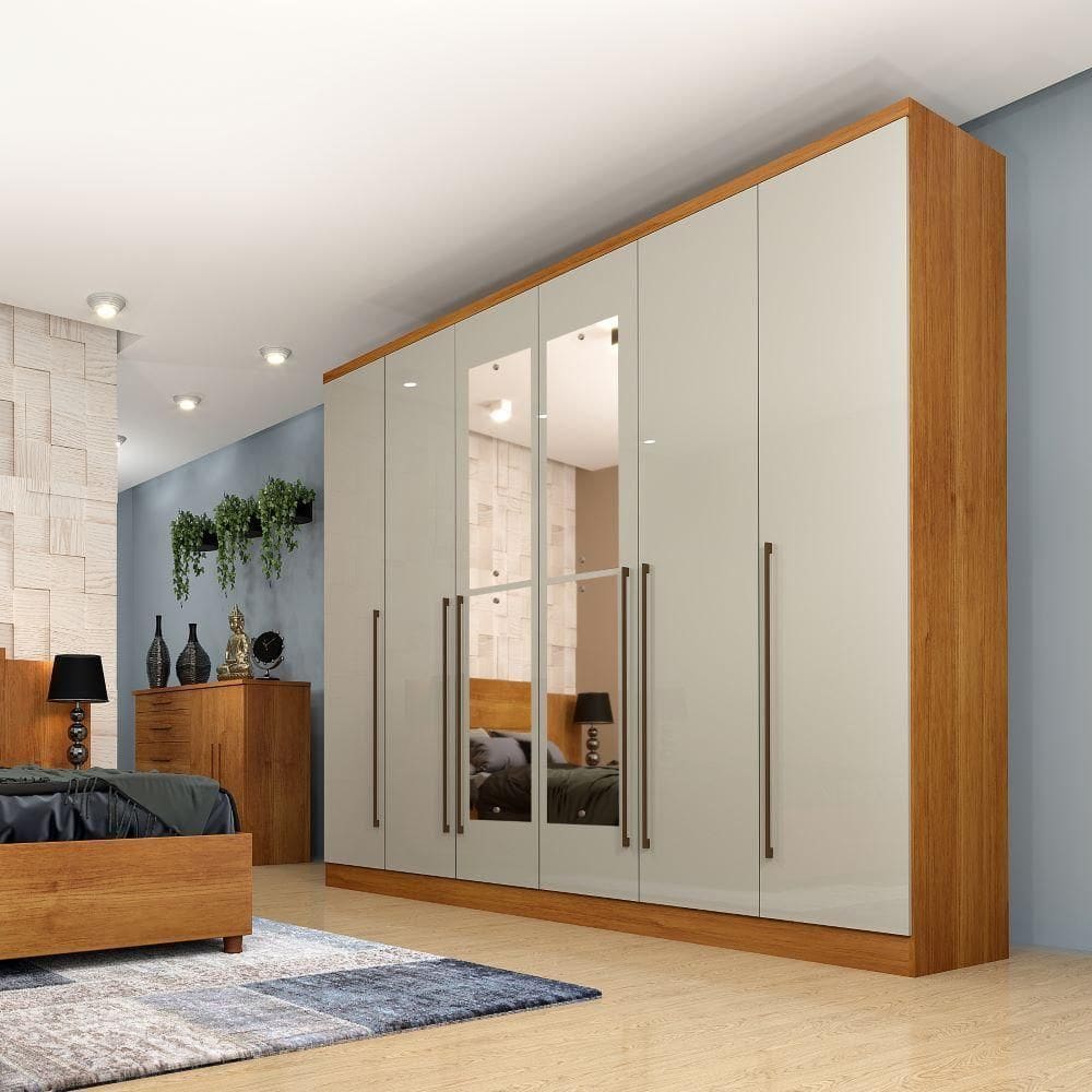 Guarda Roupa Sevilla Casal 6 Portas Com Espelho Tcil Cor:cinamomo-off