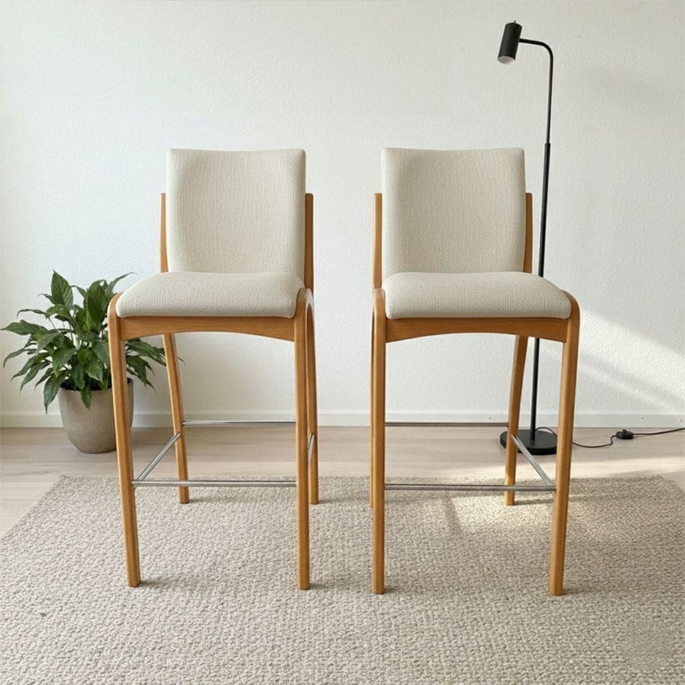 Kit 2 Banqueta Aura Alta Madeira Maciça E Courino Branco Design Moderno Conforto Com Apoio Para Pés Mobília Decor