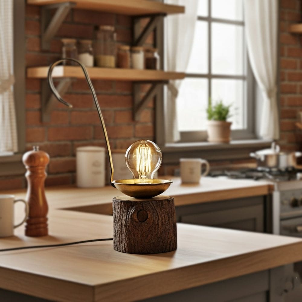 Luminária Rústica Mesa e Parede Tronco e Colher E27 Bivolt