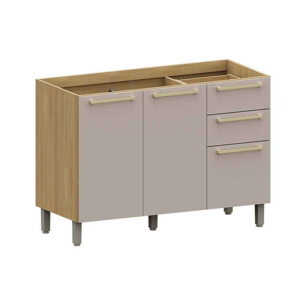 Balcão De Cozinha Pia 120cm 2 Pts E 3 Gav S/ Tampo Elegance