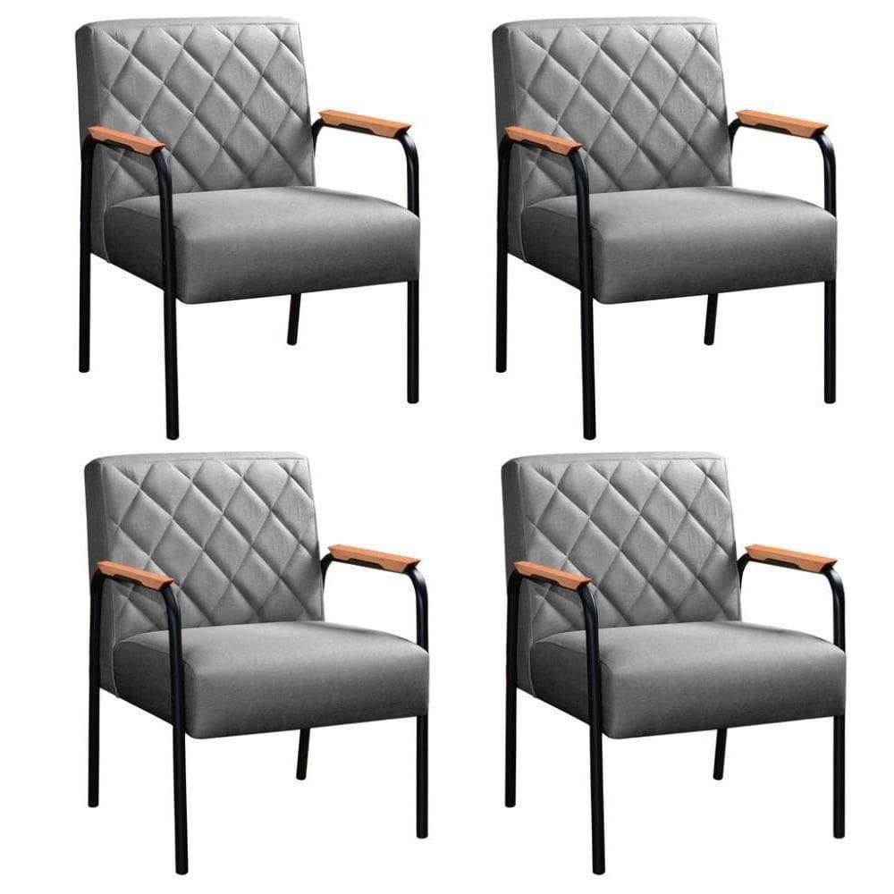 Kit 4 Cadeiras Ludmilla Modernas Decorativa Confortáveis - Linho Cinza 320