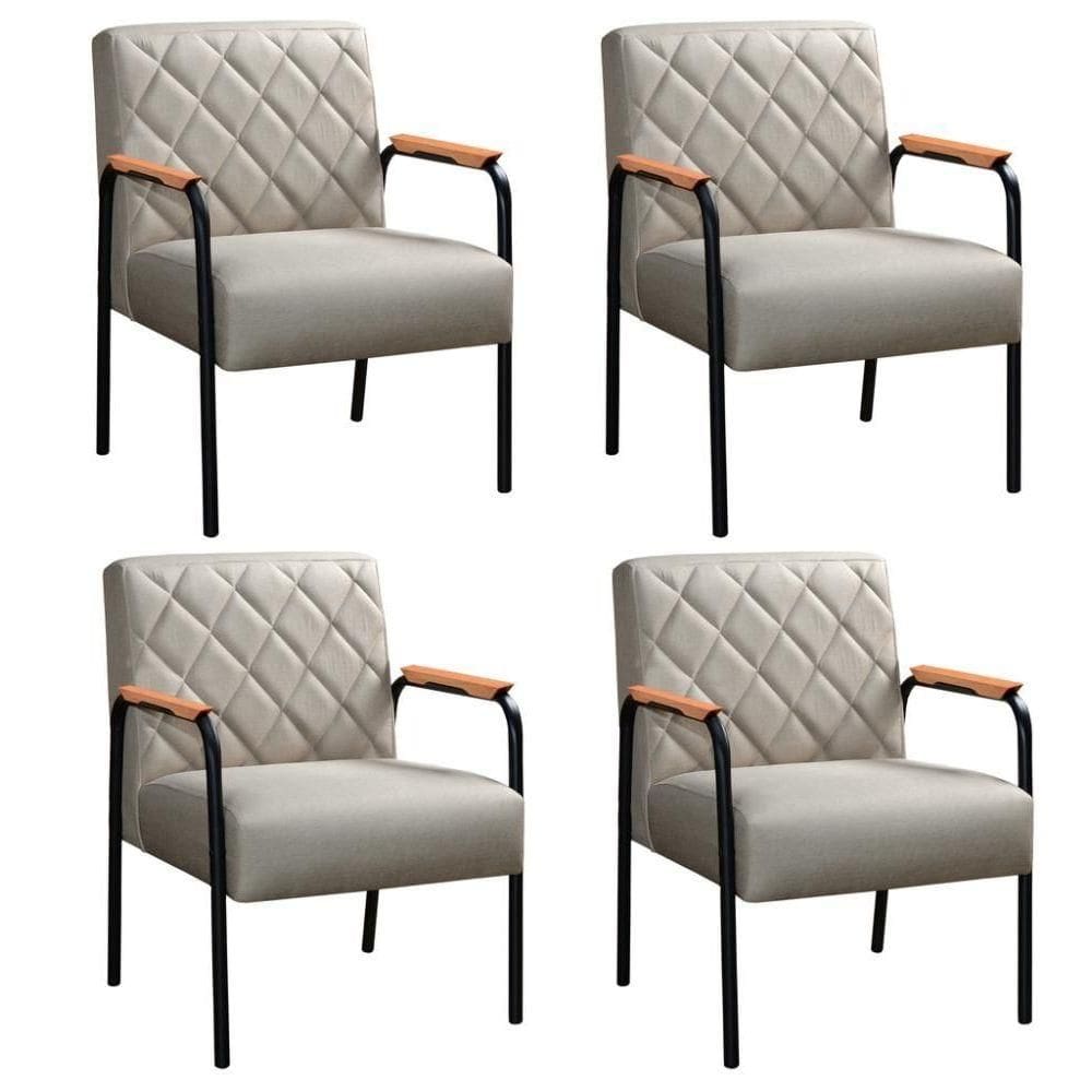Kit 4 Cadeiras Ludmilla Modernas Decorativa Confortáveis - Linho Bege 140