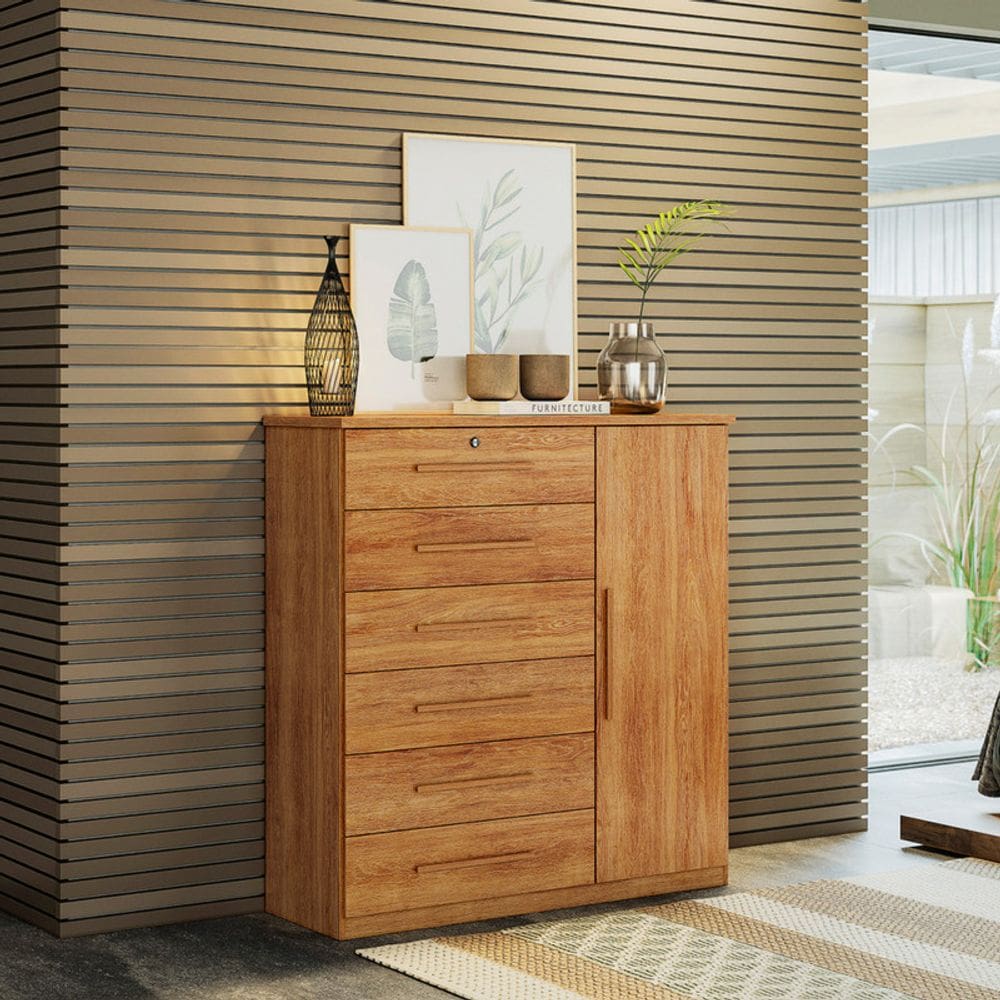 Cómoda Moderna com 6 Gavetas e Cabideiro Vision -MobiBaby