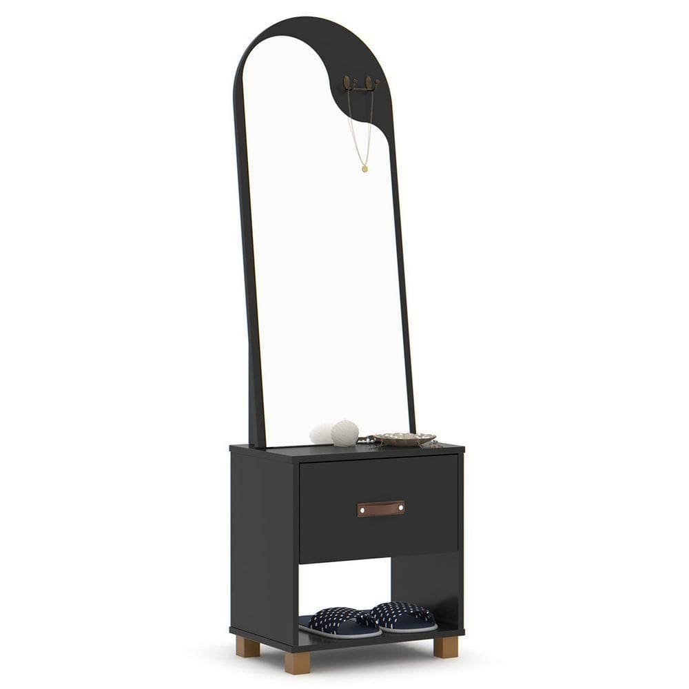 Toucador Com Espelho 1 Gaveta Nicho E 2 Ganchos Oranix Preto